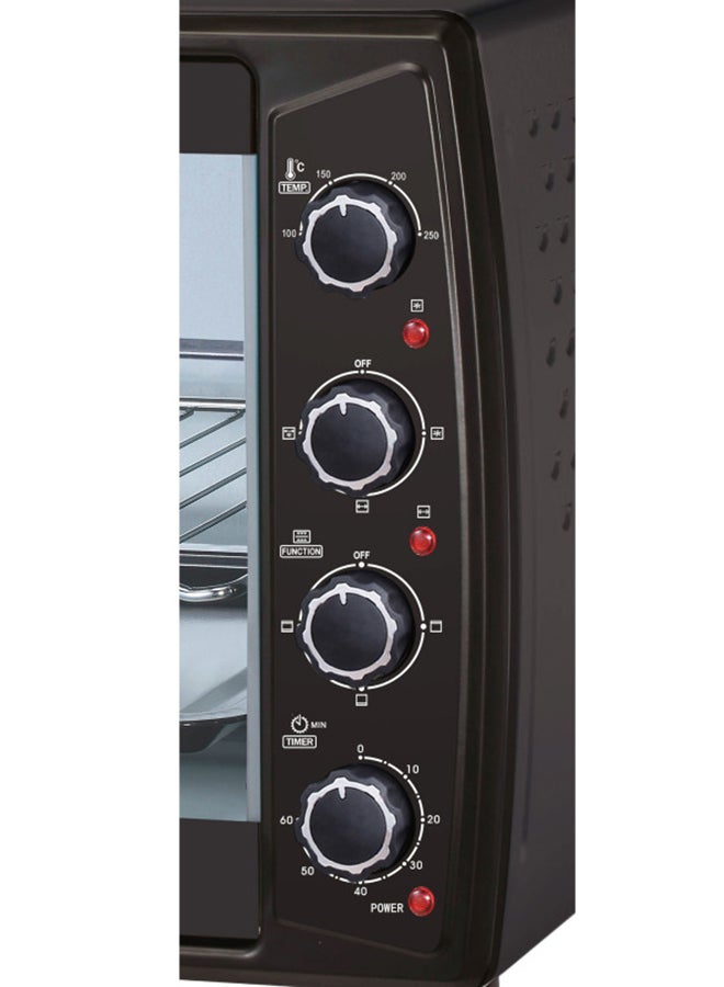 63L Electric Oven with Convection and Rotisserie Function | Perfect for Grilling, Toasting, and Roasting | 4 Knobs and Temperature 100 - 250 Degrees | 60 Minute Timer with Bell | Accessories: Bake Tray, Wire Rack, Tray Handle, Tong 2200 W STO-732 Black