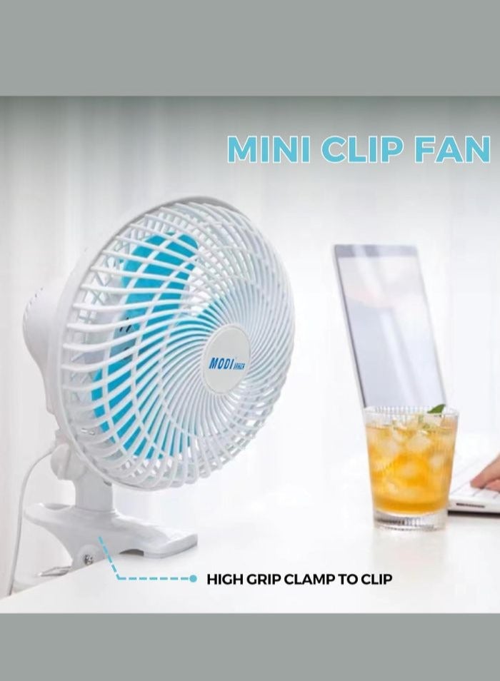 180° Mini Clip Fan MODI - 6 Inch Portable Desktop Electric Fan with Sturdy Clip and Quiet Operation