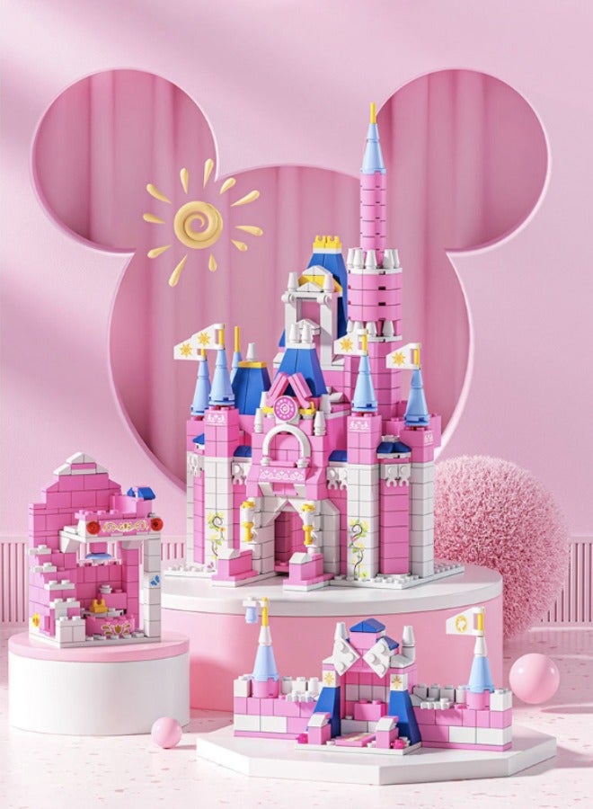 6-in-1 Disney Castle Building Blocks Set, Princess Castle Building Toys, Pink Palace Toy Set, Pink Princess Castle Building Blocks Set, Ideal Gifts for Kids Age 6+ Year Old (1000 PCS)