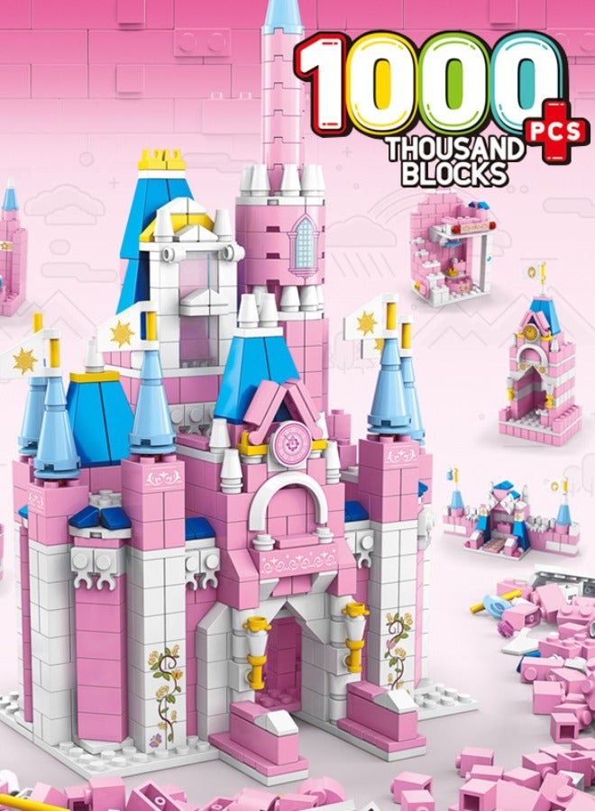 6-in-1 Disney Castle Building Blocks Set, Princess Castle Building Toys, Pink Palace Toy Set, Pink Princess Castle Building Blocks Set, Ideal Gifts for Kids Age 6+ Year Old (1000 PCS)