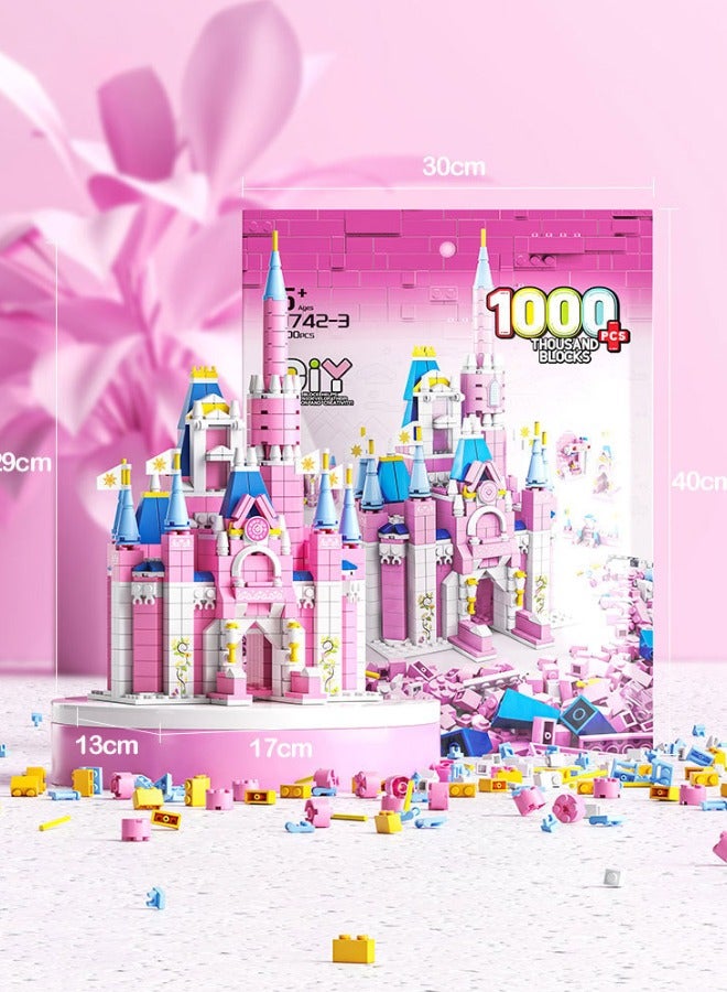 6-in-1 Disney Castle Building Blocks Set, Princess Castle Building Toys, Pink Palace Toy Set, Pink Princess Castle Building Blocks Set, Ideal Gifts for Kids Age 6+ Year Old (1000 PCS)