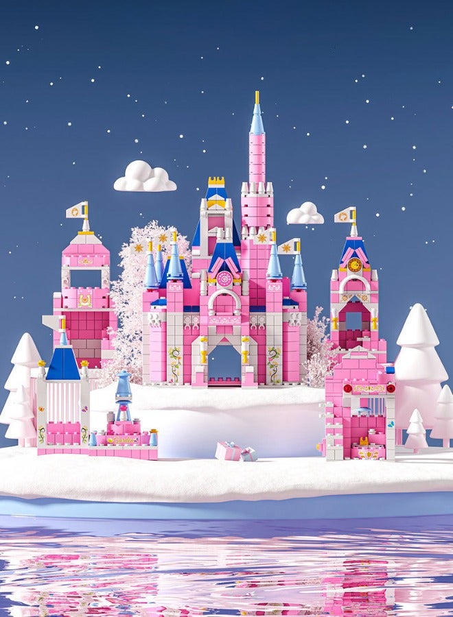 6-in-1 Disney Castle Building Blocks Set, Princess Castle Building Toys, Pink Palace Toy Set, Pink Princess Castle Building Blocks Set, Ideal Gifts for Kids Age 6+ Year Old (1000 PCS)