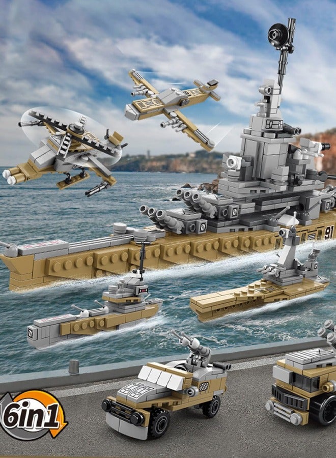 6 in 1 Aircraft Carrier Building Blocks Set, Military Warship Battleship Building Toys, USS Missouri Toy Set, STEM Learning Building Blocks Set, Gifts for Kids Age 6+ Year Old (559 PCS)