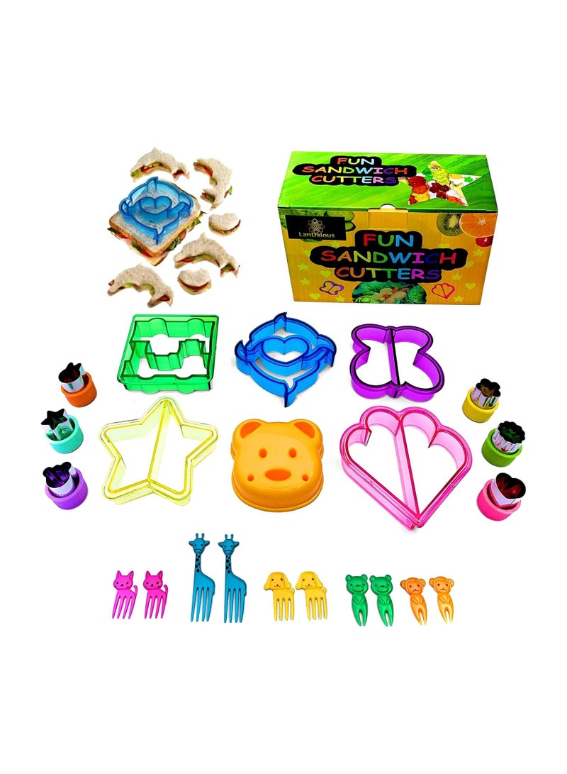 22pc Sandwich Cutters Set for Kids of All Ages -Toddlers Boys and Girls Lunch Maker- Includes Fruit, Vegetable, cheese,cookie cutters-Easy to Use- Great for Lunchbox and Bento Box