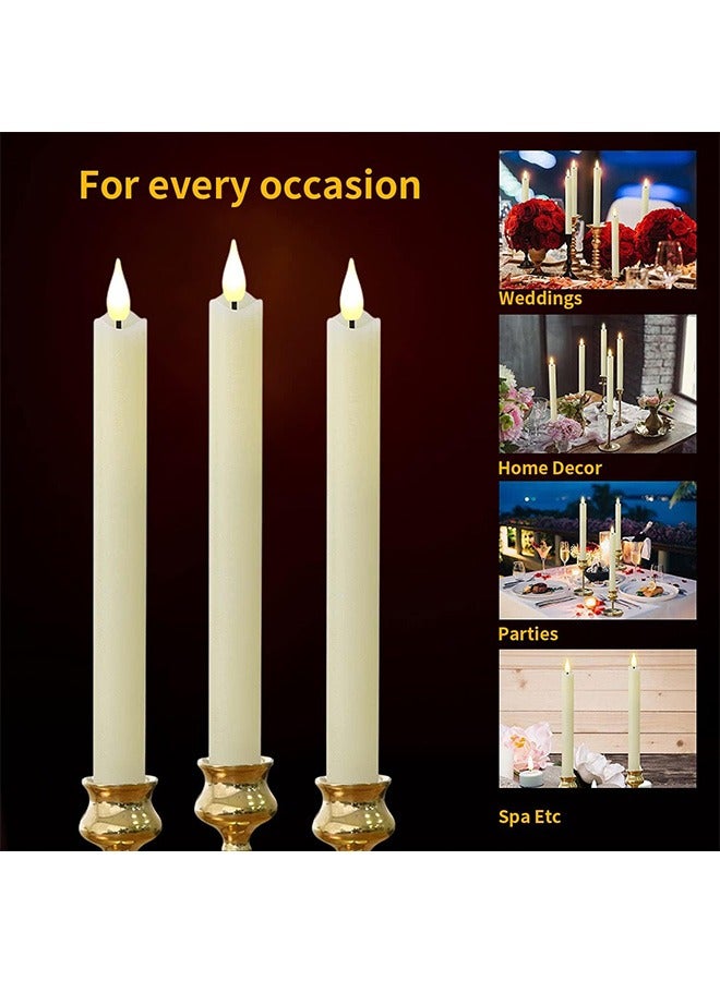 Flameless Taper Candles Flickering Battery Operated with 10-Key Remote, Real Wax LED Window Candles Fake Electric Candles 3D Wick Warm Light Pack of 6 for  Home Wedding Decor