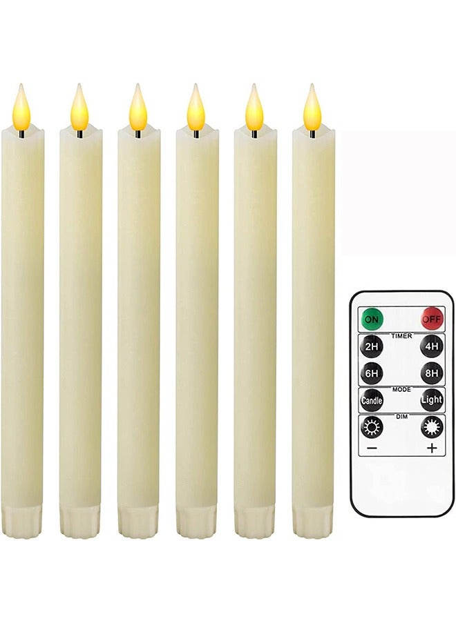 Flameless Taper Candles Flickering Battery Operated with 10-Key Remote, Real Wax LED Window Candles Fake Electric Candles 3D Wick Warm Light Pack of 6 for  Home Wedding Decor