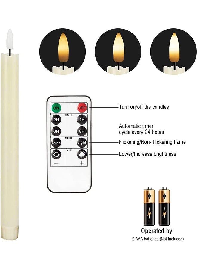 Flameless Taper Candles Flickering Battery Operated with 10-Key Remote, Real Wax LED Window Candles Fake Electric Candles 3D Wick Warm Light Pack of 6 for  Home Wedding Decor