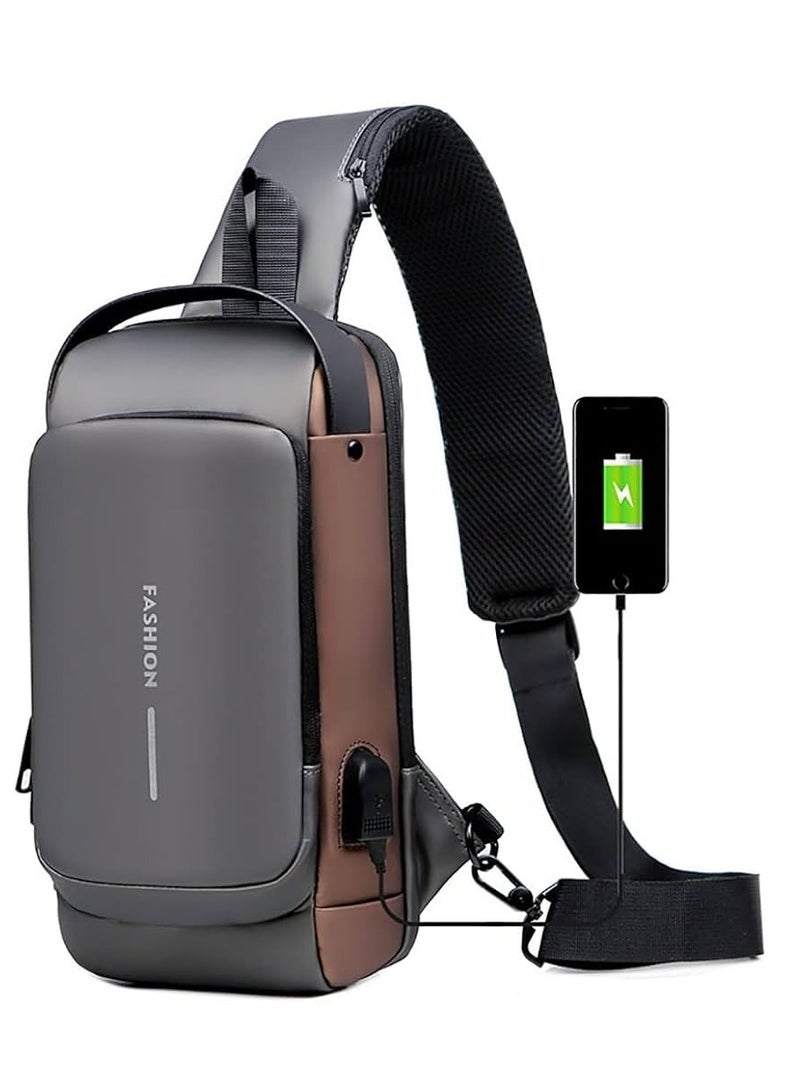 Anti theft Crossbody Sling bag  Waterproof Chest Daypack with USB Charging