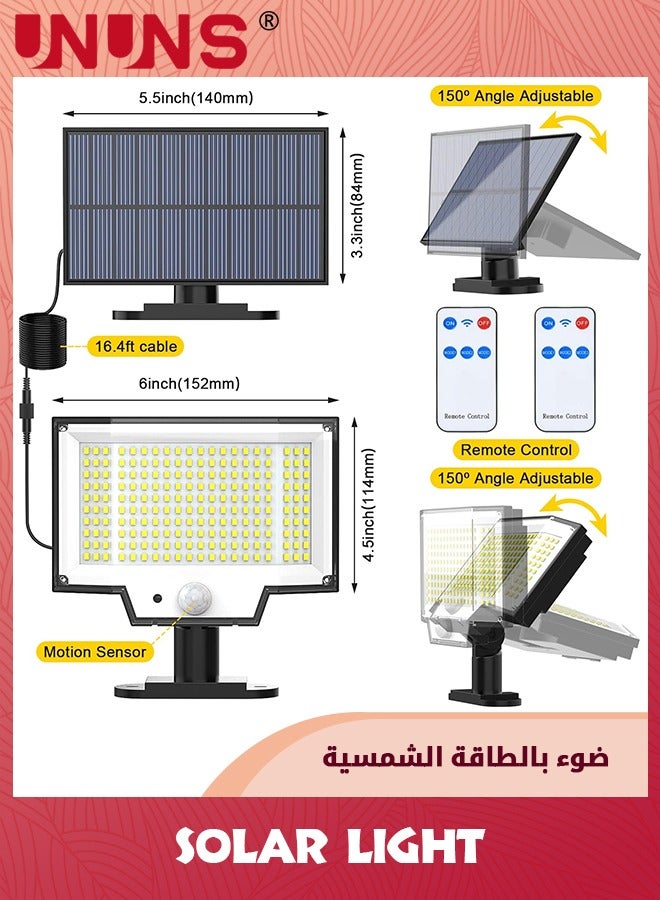 LED Solar Light,Motion Sensor Waterproof With 200 Bright LED,Remote,Separate Panel,Dusk To Dawn Lighting Mode,Security Solar Powered Flood Lights For Porch Yard