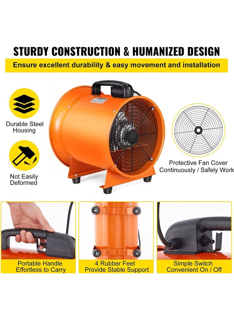 Axial Flow Fan Utility Blower Fan,Portable Air Blower,10 Inch Fan With 5m Duct,Air Ventilation Fan,Exhaust Axial Hose Fan for Industrial,Warehouse,Factory