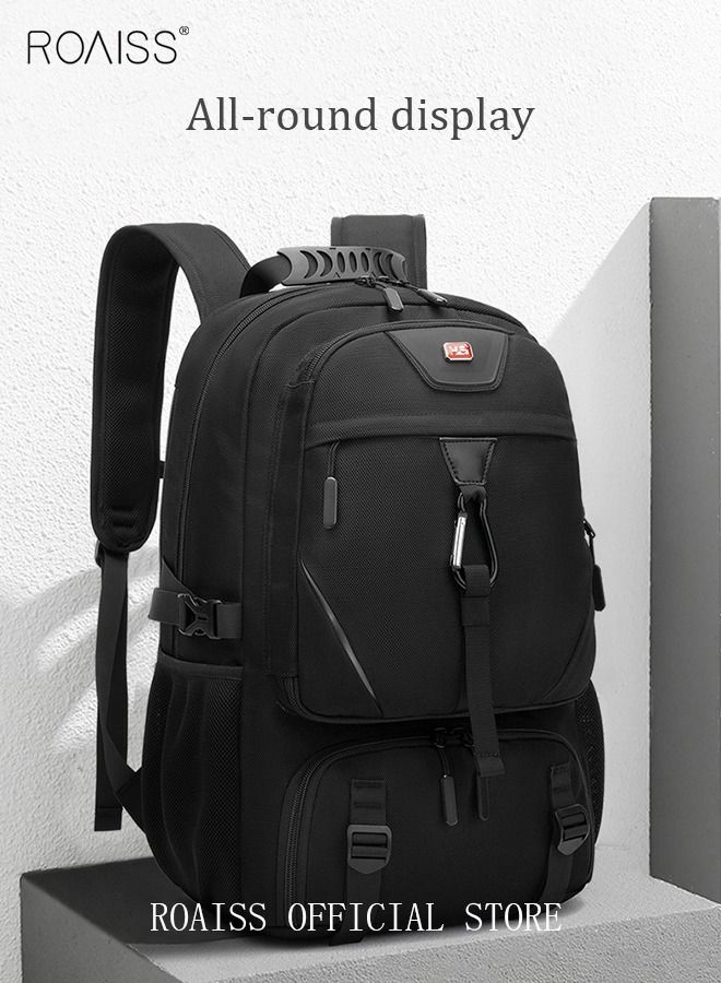 Unisex Independent Shoes Compartment Hiking Backpack 80L Large Capacity Expandable Luggage Bag with USB Port for Sports Travel Outdoor Business Trip Work Black