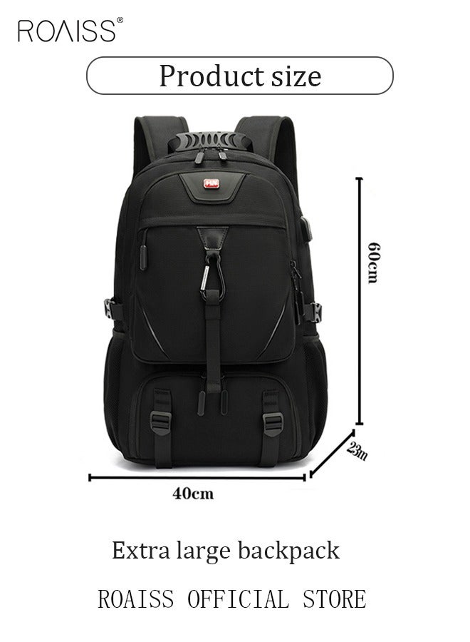 Unisex Independent Shoes Compartment Hiking Backpack 80L Large Capacity Expandable Luggage Bag with USB Port for Sports Travel Outdoor Business Trip Work Black