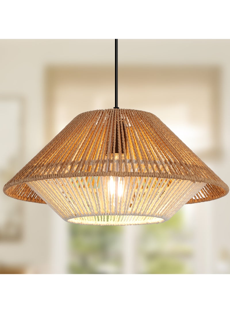 Hand Woven Bamboo Pendant Light Vintage Farmhouse Rattan Pendant Lighting Fixture Mini Retro Boho Wicker Pendant Light for Kitchen Island, Bedroom, Dining Room, Hallway, Living Room