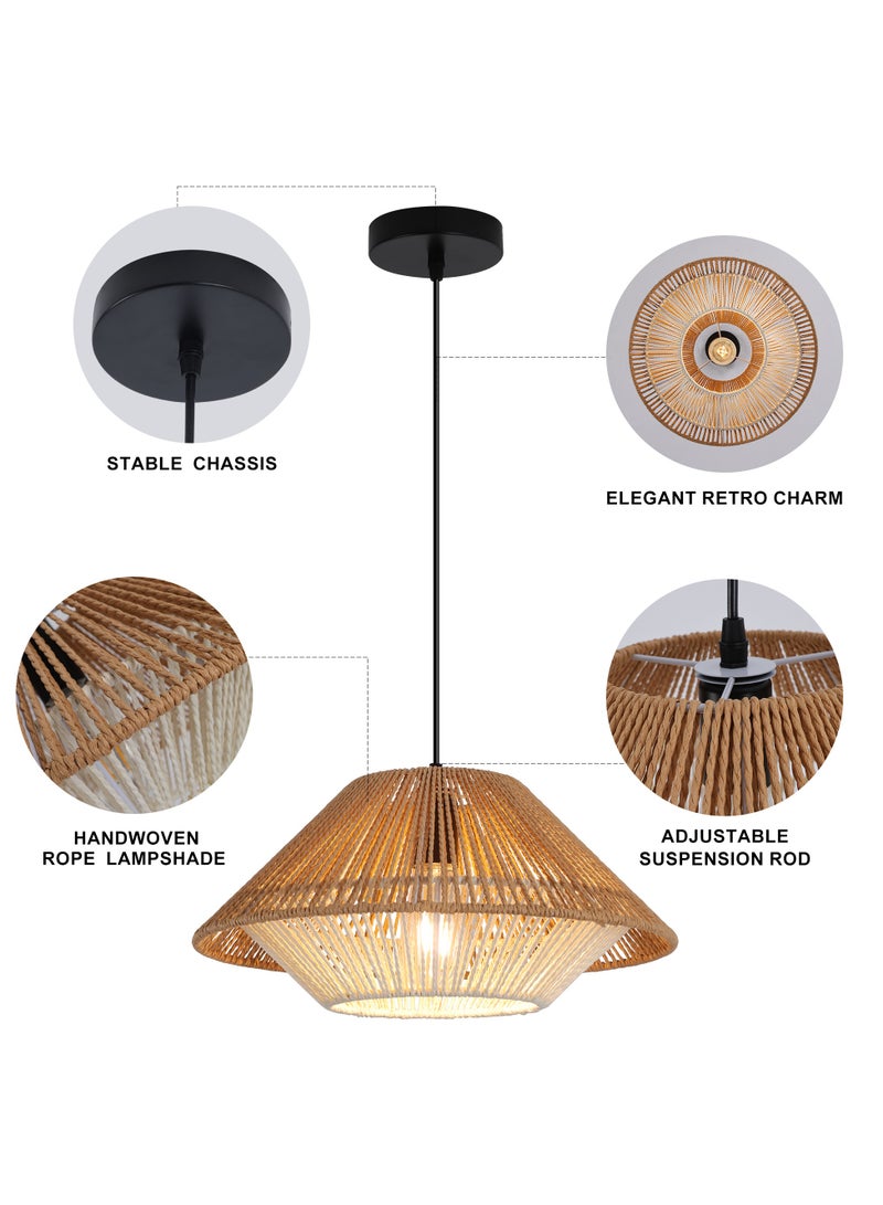 Hand Woven Bamboo Pendant Light Vintage Farmhouse Rattan Pendant Lighting Fixture Mini Retro Boho Wicker Pendant Light for Kitchen Island, Bedroom, Dining Room, Hallway, Living Room