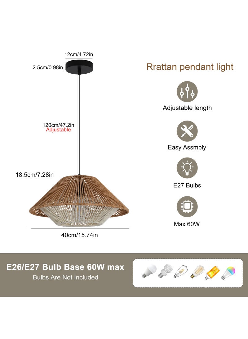 Hand Woven Bamboo Pendant Light Vintage Farmhouse Rattan Pendant Lighting Fixture Mini Retro Boho Wicker Pendant Light for Kitchen Island, Bedroom, Dining Room, Hallway, Living Room