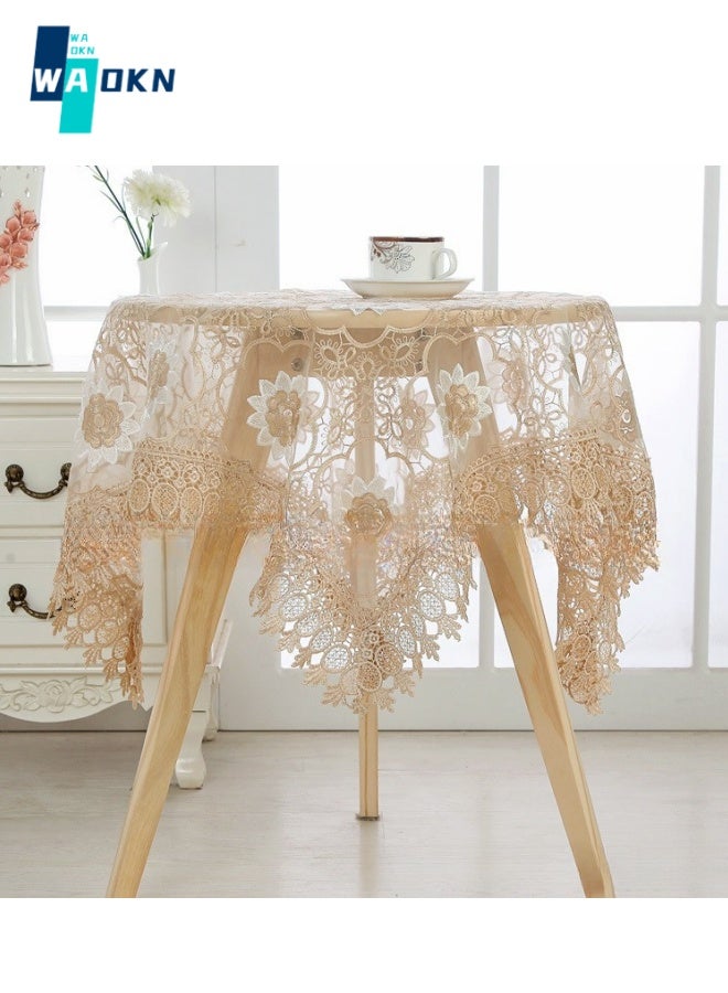 Square Tablecloth, Lace Embroidery, Waterproof Washable and Dustproof, Classic Table Cover, Suitable for Wedding Party Home, Kitchen Dining Table Decoration, 130*130cm