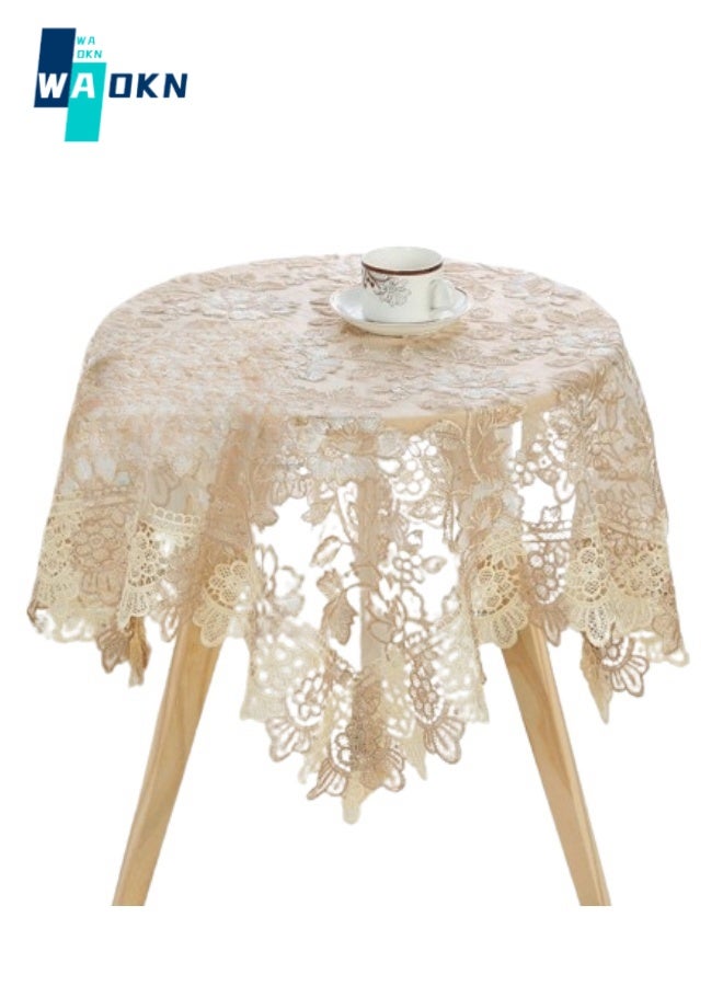 Square Tablecloth, Lace Embroidery, Waterproof Washable and Dustproof, Classic Table Cover, Suitable for Wedding Party Home, Kitchen Dining Table Decoration, 130*130cm