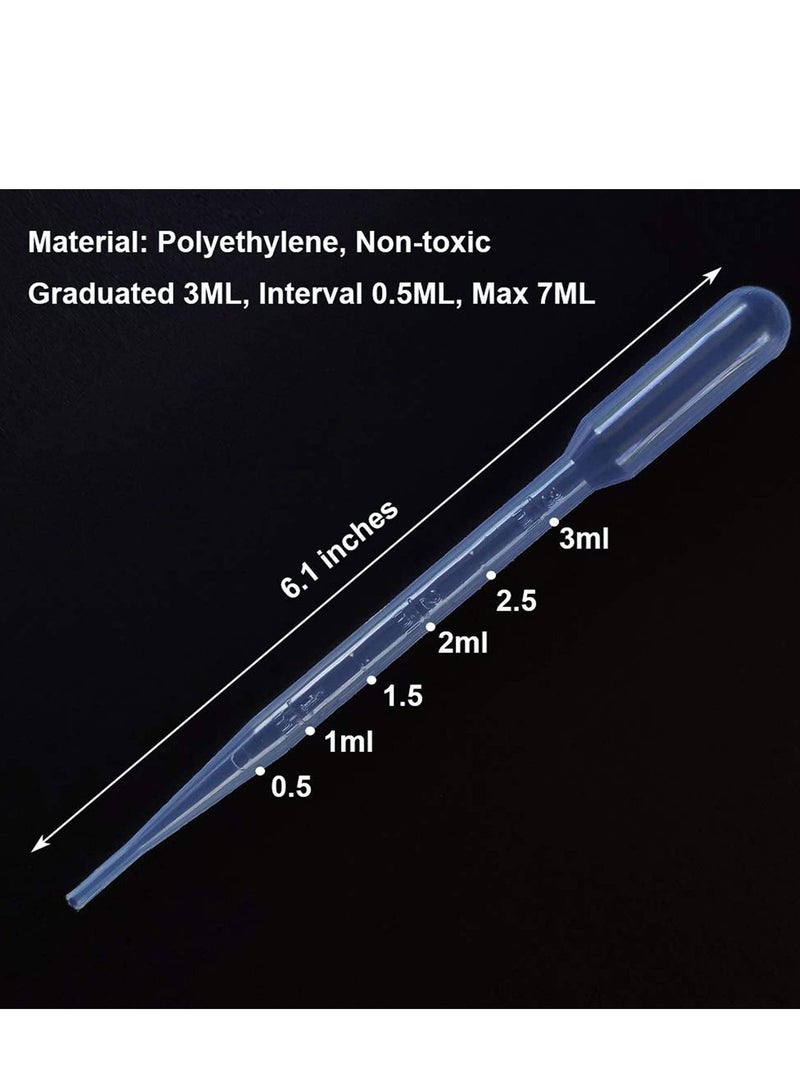 100PCS 3ML Pipettes, Disposable Pasteur Pipette, Eye Dropper, Plastic Liquid Droppers for Essential Oils, Graduated, Dispensing, Measuring, Watering, Interval 0.5ml, Clear