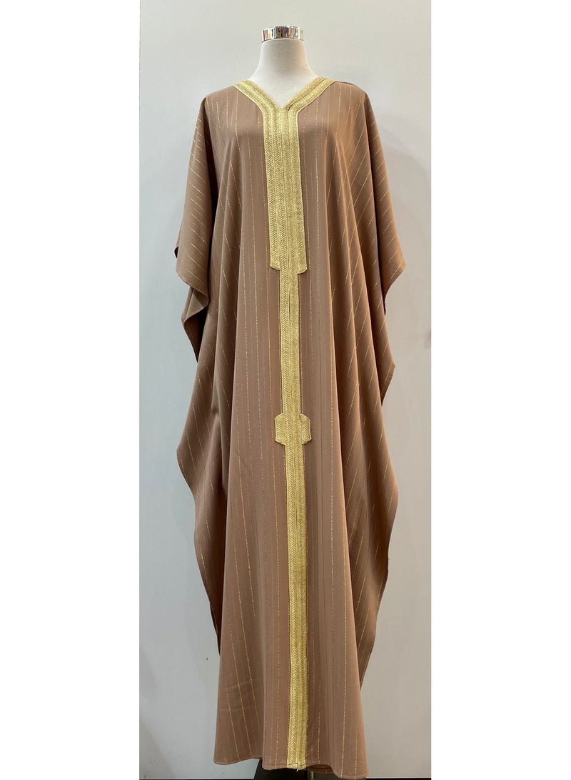 Linen Jellabiya with mix Cotton and Crepe Brown Color