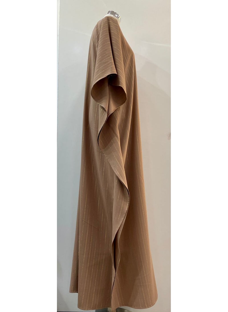 Linen Jellabiya with mix Cotton and Crepe Brown Color