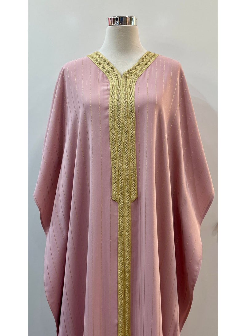 Linen Jellabiya with mix Cotton and Crepe Pink Color