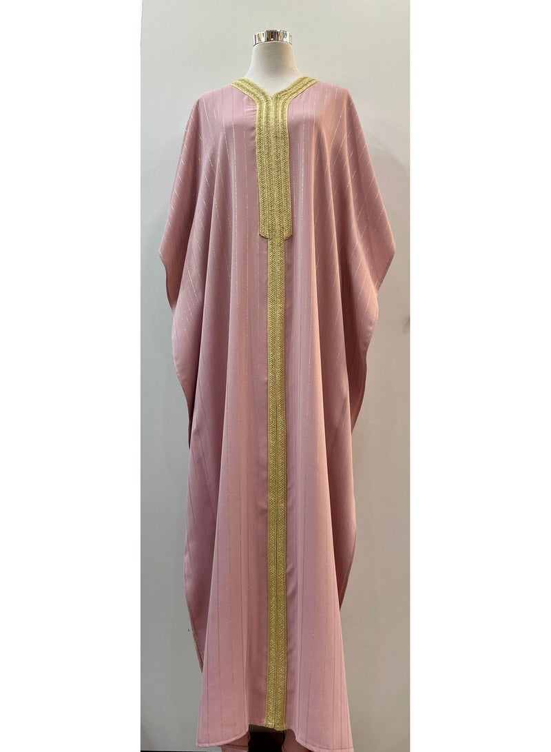 Linen Jellabiya with mix Cotton and Crepe Pink Color