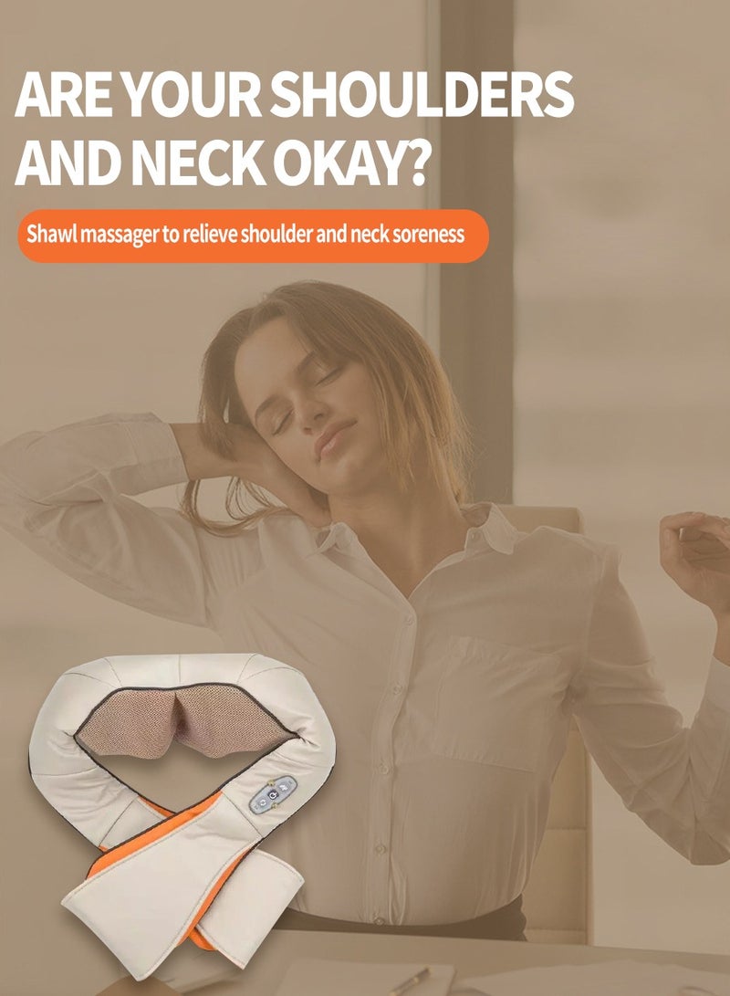 Shoulder and Neck Massager, Shawl Neck Kneading Lumbar Back Massager, Rechargeable Shiatsu Neck and Back Massager with Soothing Heat |Cordless Electric Deep Tissue 3D Kneading Massage Pillow