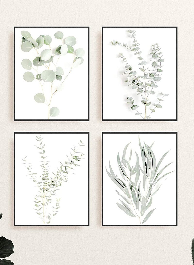 Botanical Plant Wall Art Prints - Decor Pictures Minimalist Photo Kitchen Leaves Boho Leaf Eucalyptus Green Poster Set of 4 (8