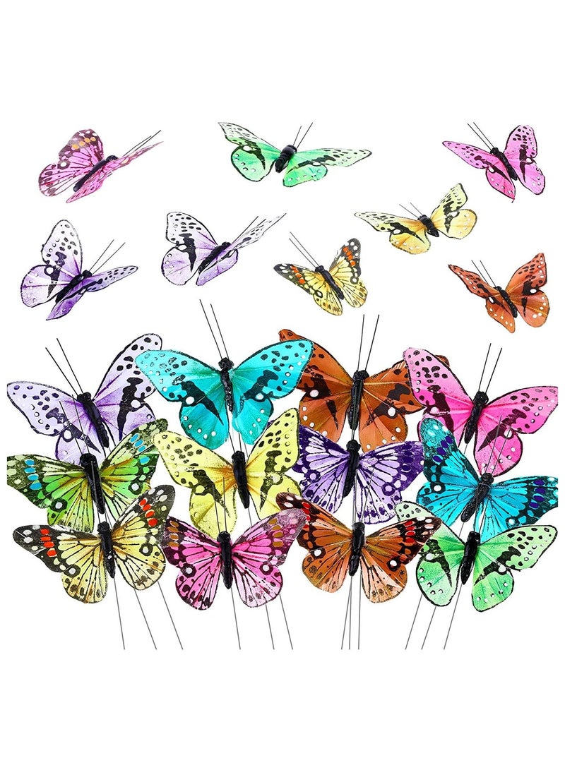 12 Set Monarch Butterfly Decorations Feather Butterflies Picks Butterflies for Spring Flower Arrangements Butterfly on Wire for Crafts Butterfly DIY Crafts Garland