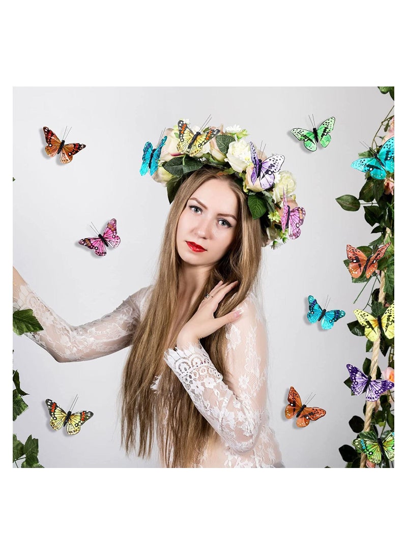 12 Set Monarch Butterfly Decorations Feather Butterflies Picks Butterflies for Spring Flower Arrangements Butterfly on Wire for Crafts Butterfly DIY Crafts Garland