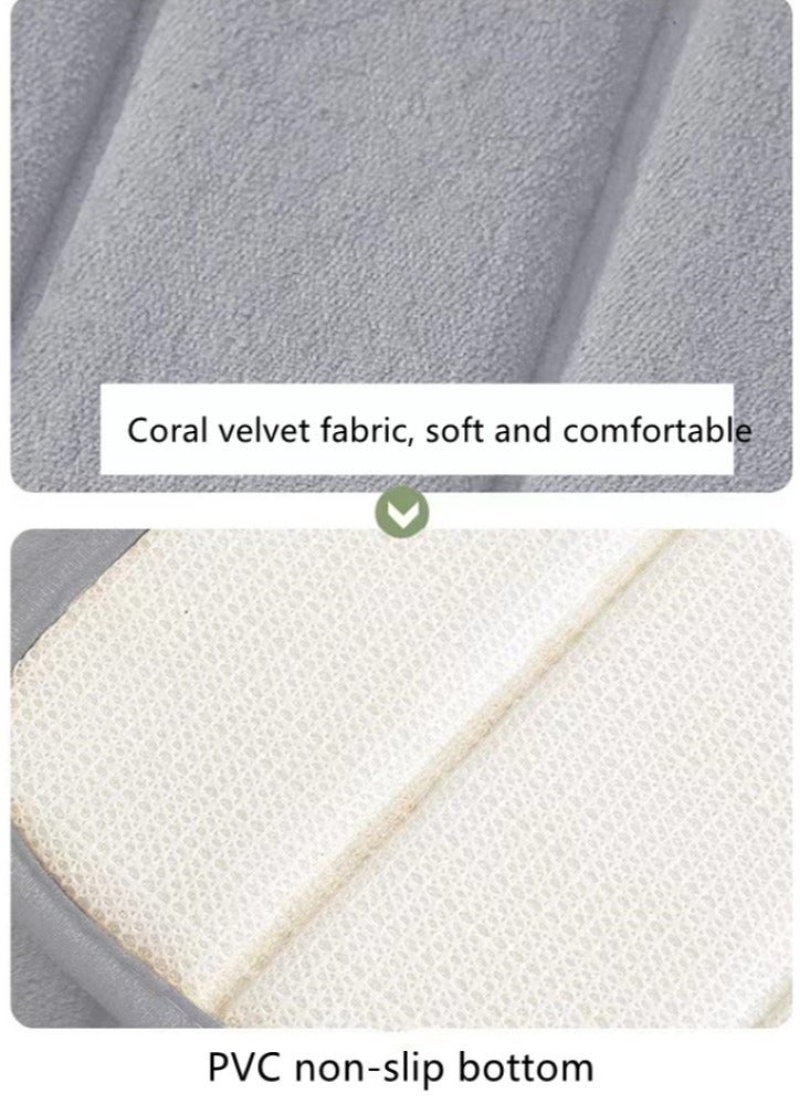 3-Pieces Coral Velvet Bathroom Floor Mat Suit Solid Color Toilet Carpet Set Grey