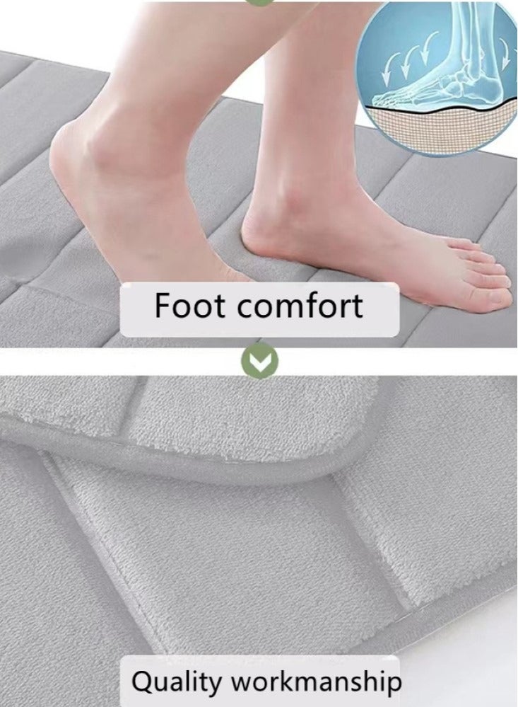 3-Pieces Coral Velvet Bathroom Floor Mat Suit Solid Color Toilet Carpet Set Grey