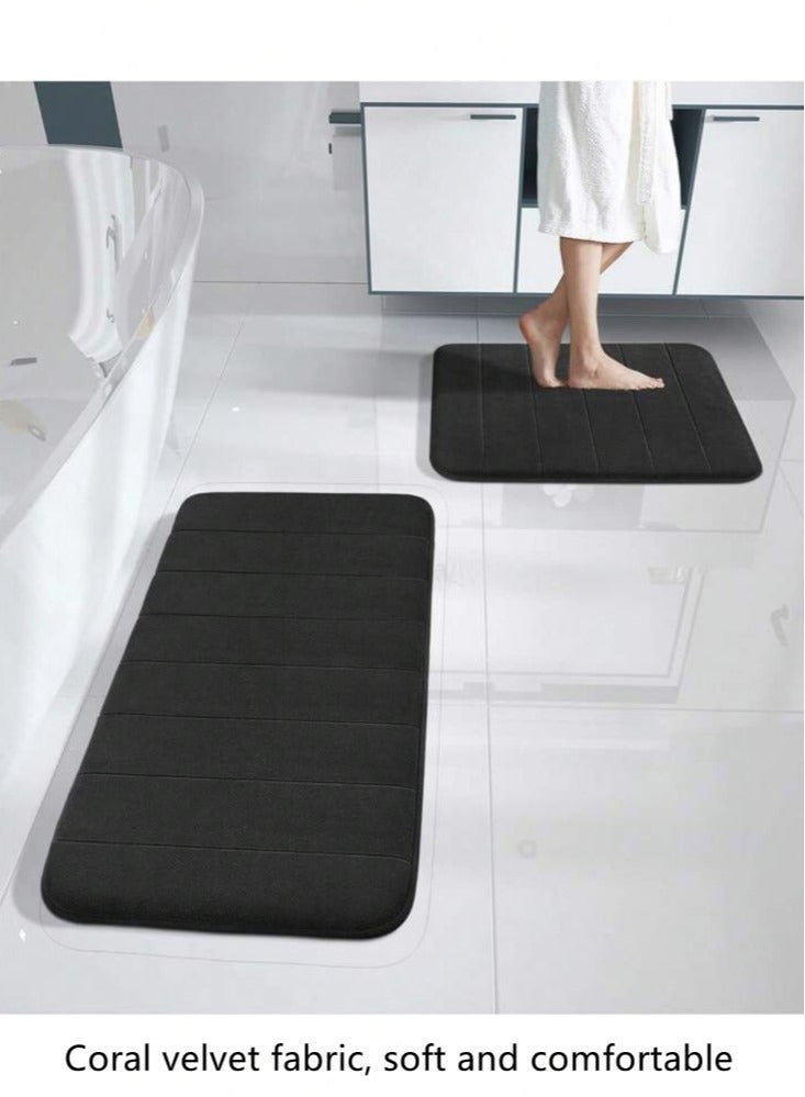 3-Pieces Coral Velvet Bathroom Floor Mat Suit Solid Color Toilet Carpet Set Black