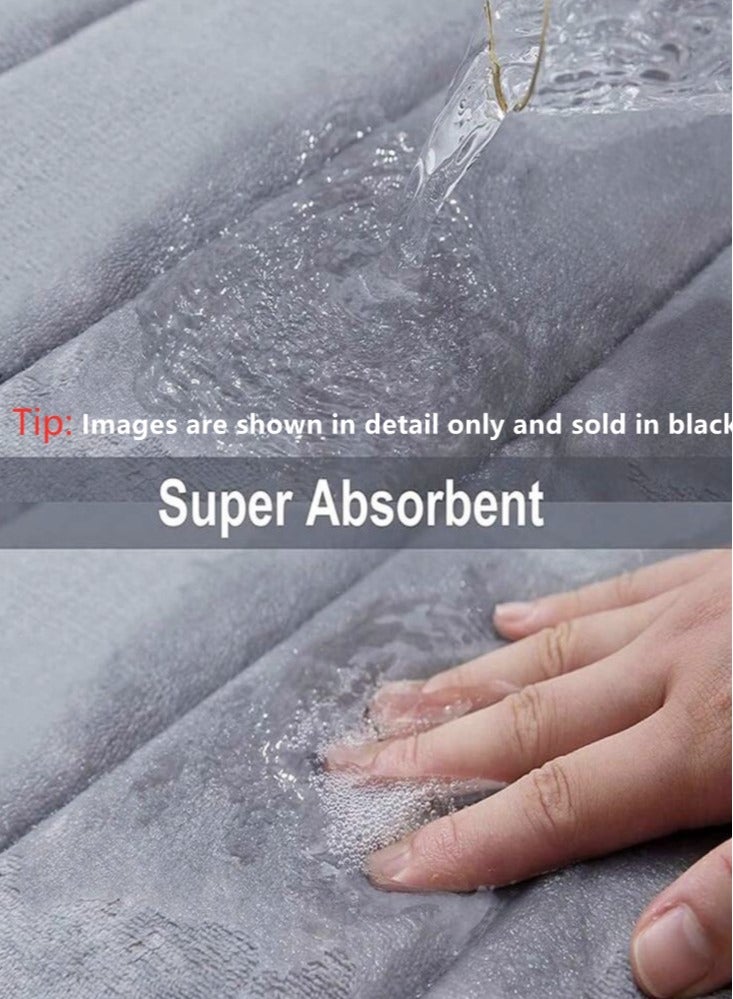 3-Pieces Coral Velvet Bathroom Floor Mat Suit Solid Color Toilet Carpet Set Black