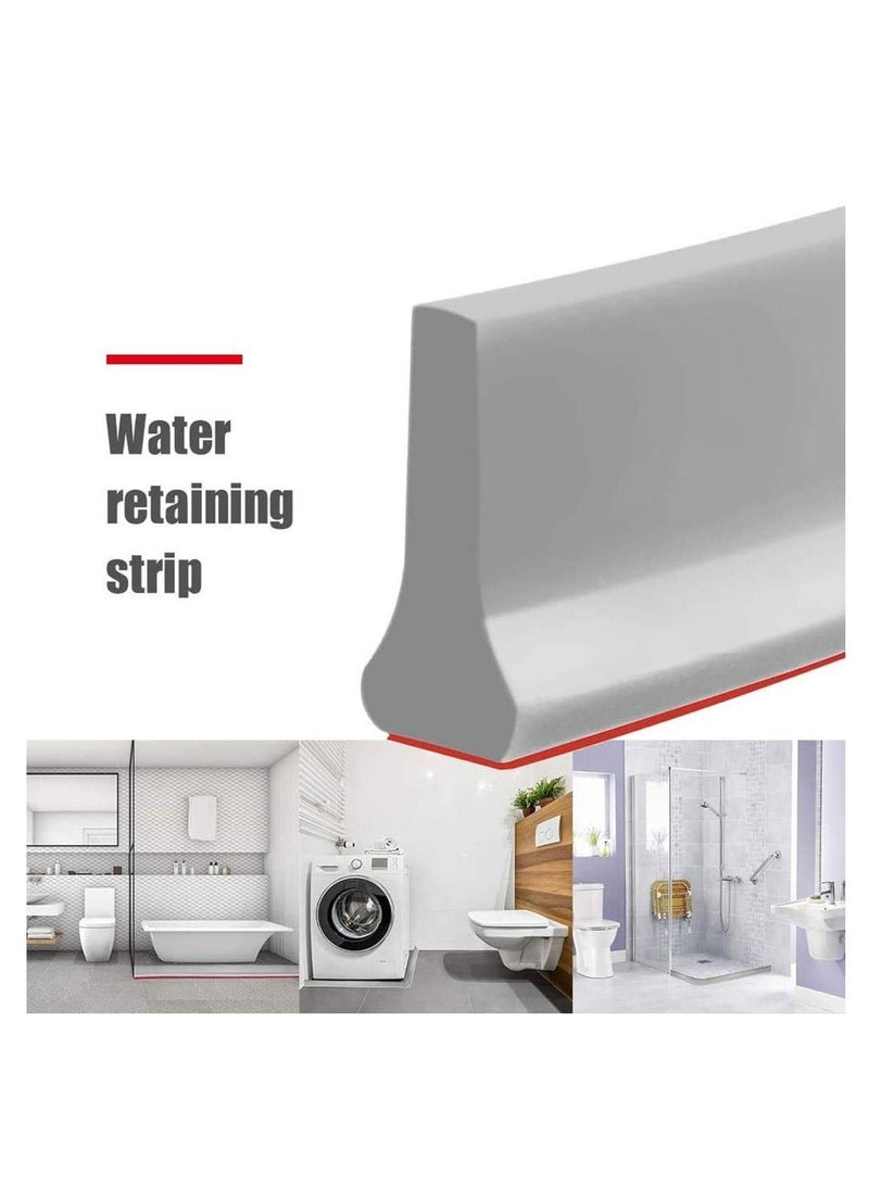 Collapsible Threshold Water Dam, Self-Adhesive Shower Barrier Bathroom And Kitchen Water Stopper, Home Water Retention System, Waterproof Water Flow Block Seal Strip (Gray), 1.3M