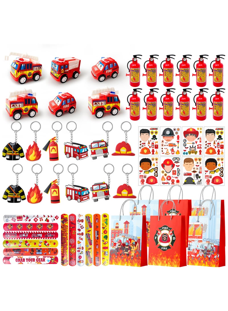 Firefighter Party Favors,72pcs Fire Truck Party Favors Set-  Party Stickers Slap Bracelets Keychains etc Firefighter Themed Party Favors for Firefighter Birthday Party Decorations Supplies