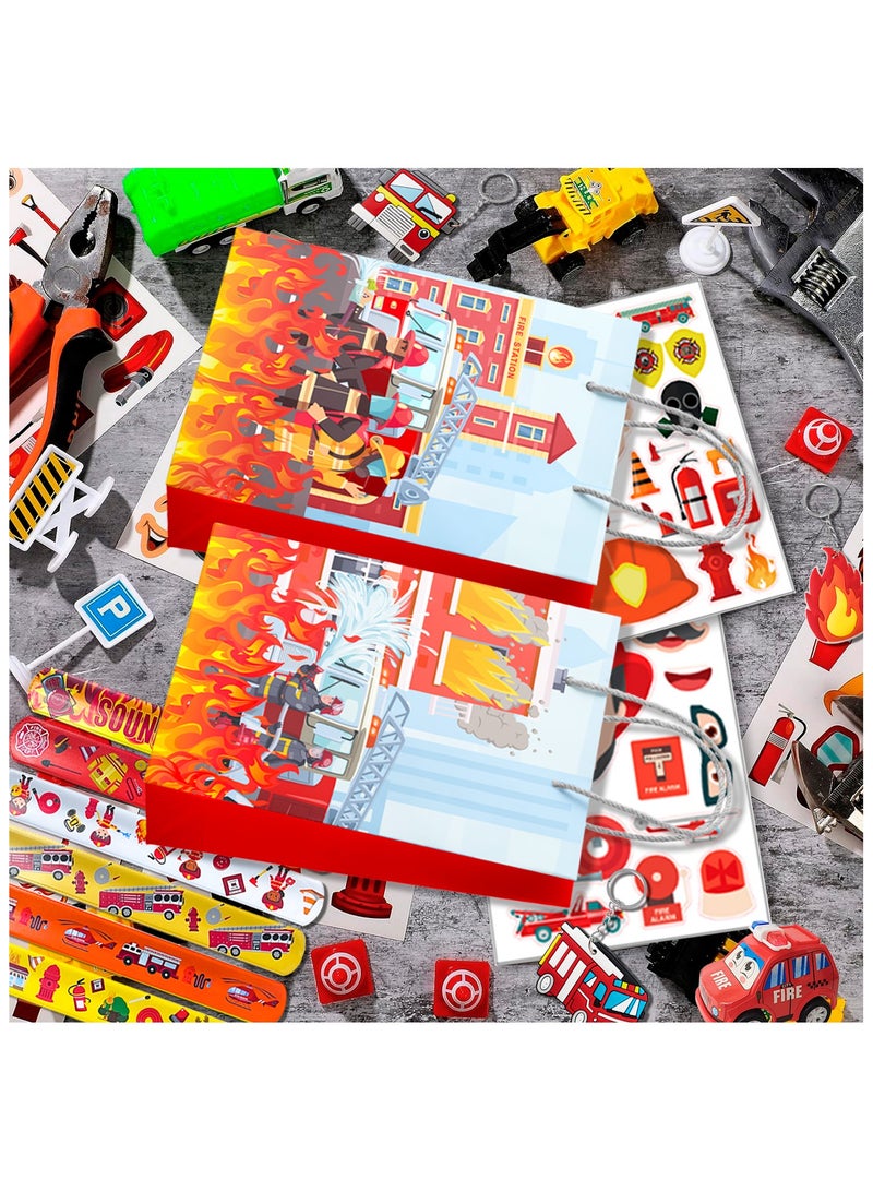 Firefighter Party Favors,72pcs Fire Truck Party Favors Set-  Party Stickers Slap Bracelets Keychains etc Firefighter Themed Party Favors for Firefighter Birthday Party Decorations Supplies