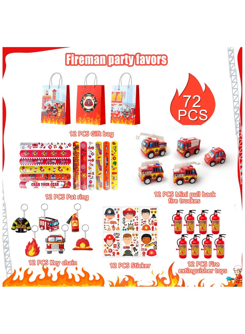 Firefighter Party Favors,72pcs Fire Truck Party Favors Set-  Party Stickers Slap Bracelets Keychains etc Firefighter Themed Party Favors for Firefighter Birthday Party Decorations Supplies