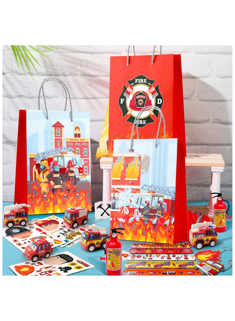 Firefighter Party Favors,72pcs Fire Truck Party Favors Set-  Party Stickers Slap Bracelets Keychains etc Firefighter Themed Party Favors for Firefighter Birthday Party Decorations Supplies