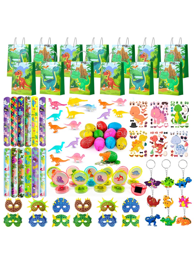 Dinosaur Party Favors for Kids, 96pcs Dinosaur Birthday Party Favors Set - Dino Party Favor Bags Keychains Stampers Stickers Toys Clap Bracelets etc Party Supplies