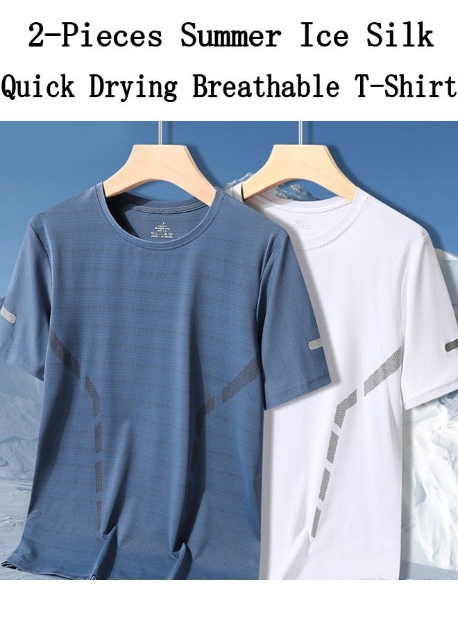 2-Pieces Summer Ice Silk Quick Drying Breathable T-Shirt,Trendy Sports Casual Loose Short Sleeve