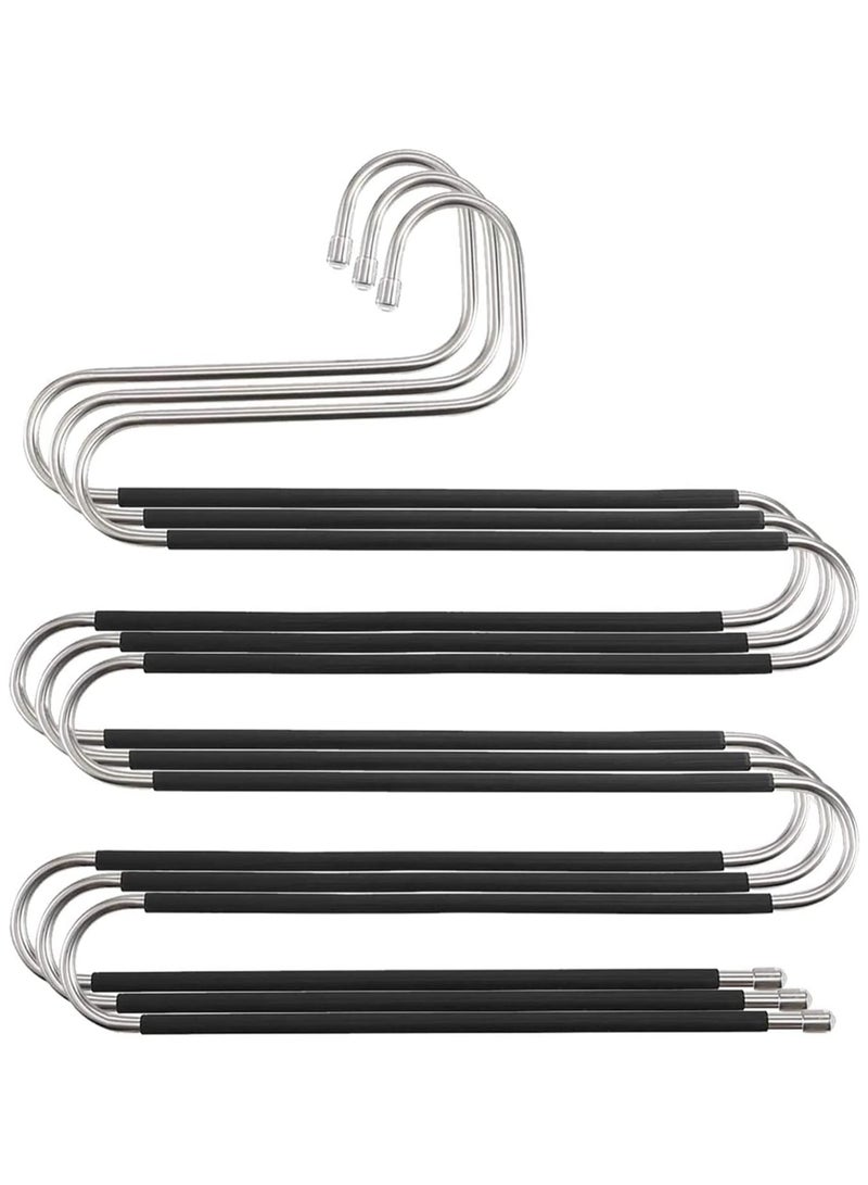 Pants Hangers, S Shaped Non Slip Space Saving Pants Hangers Trouser Hangers Stainless Steel Metal Multilayer Pants Hangers Closet Storage for Pants Jeans Shirts Scarfs Ties
