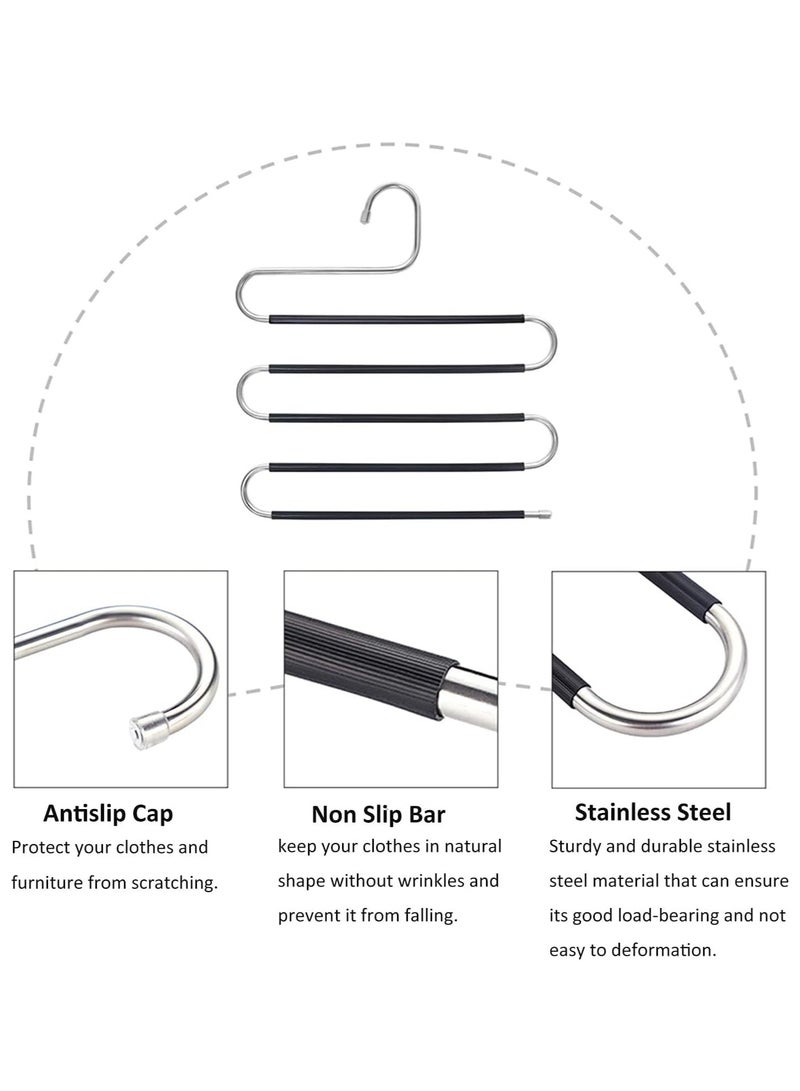 Pants Hangers, S Shaped Non Slip Space Saving Pants Hangers Trouser Hangers Stainless Steel Metal Multilayer Pants Hangers Closet Storage for Pants Jeans Shirts Scarfs Ties