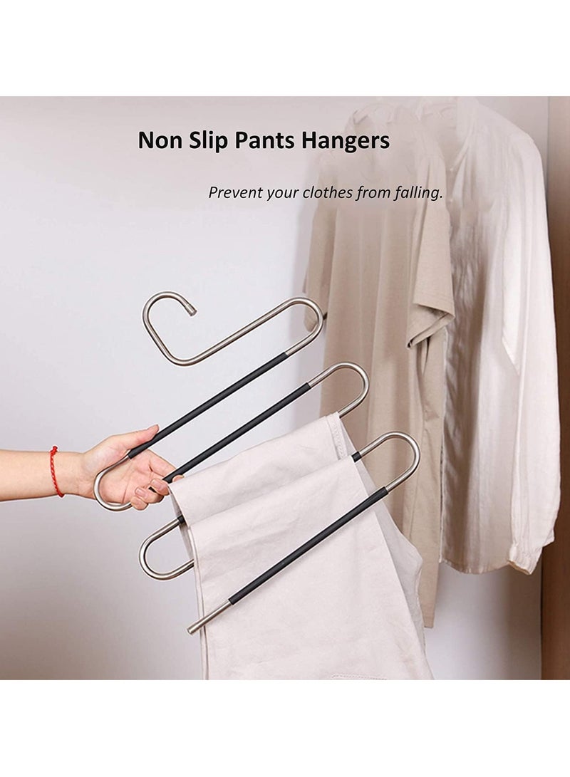 Pants Hangers, S Shaped Non Slip Space Saving Pants Hangers Trouser Hangers Stainless Steel Metal Multilayer Pants Hangers Closet Storage for Pants Jeans Shirts Scarfs Ties