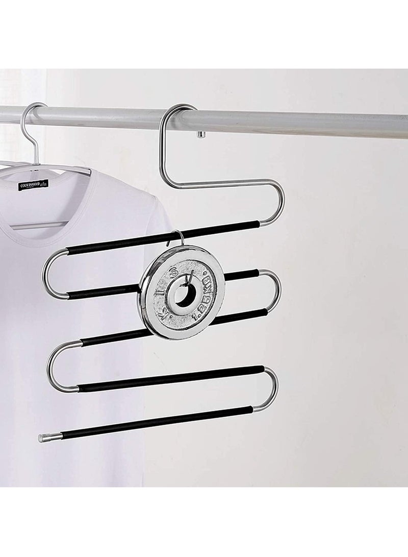 Pants Hangers, S Shaped Non Slip Space Saving Pants Hangers Trouser Hangers Stainless Steel Metal Multilayer Pants Hangers Closet Storage for Pants Jeans Shirts Scarfs Ties