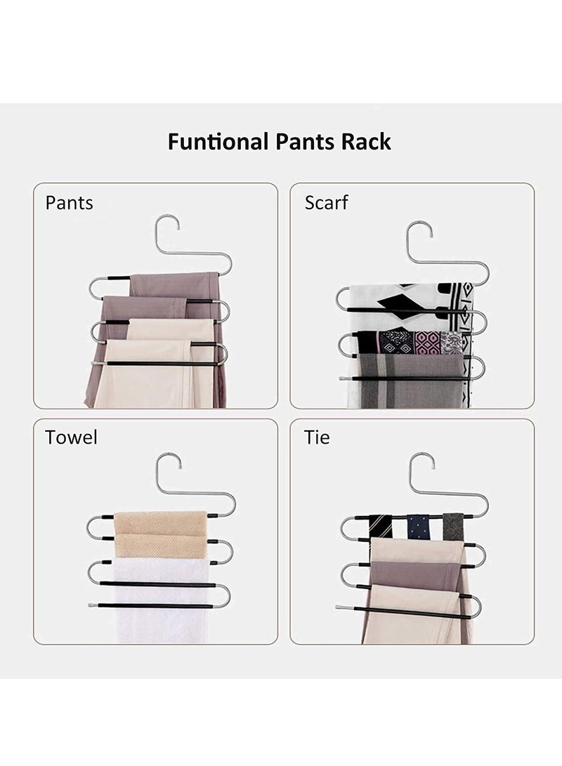 Pants Hangers, S Shaped Non Slip Space Saving Pants Hangers Trouser Hangers Stainless Steel Metal Multilayer Pants Hangers Closet Storage for Pants Jeans Shirts Scarfs Ties