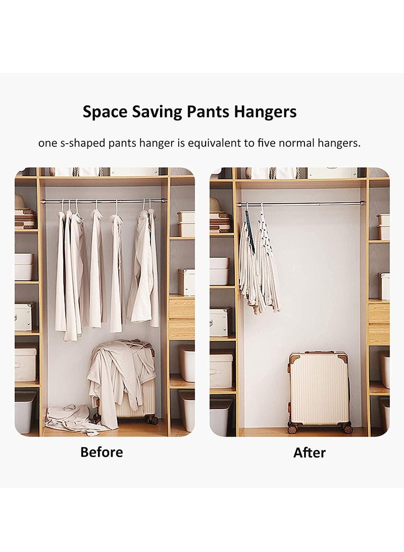Pants Hangers, S Shaped Non Slip Space Saving Pants Hangers Trouser Hangers Stainless Steel Metal Multilayer Pants Hangers Closet Storage for Pants Jeans Shirts Scarfs Ties