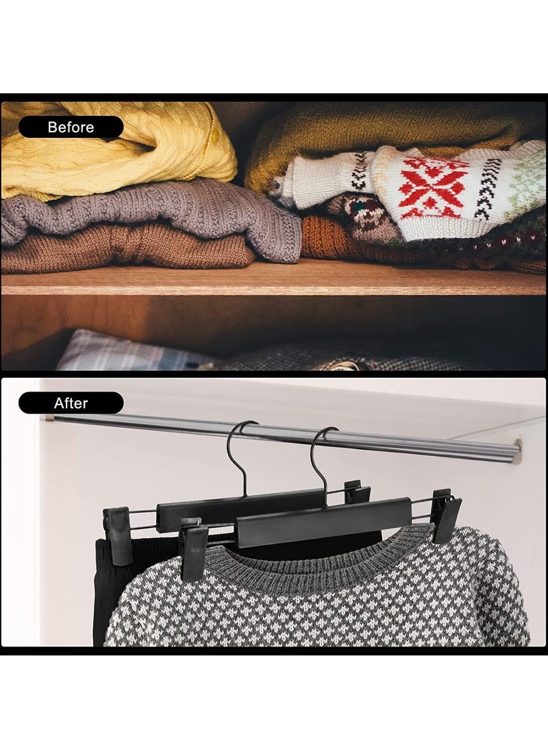 Pants Hangers with Adjustable Anti-Rust Clips for Pants, Skirts, Clothes Hangers Black