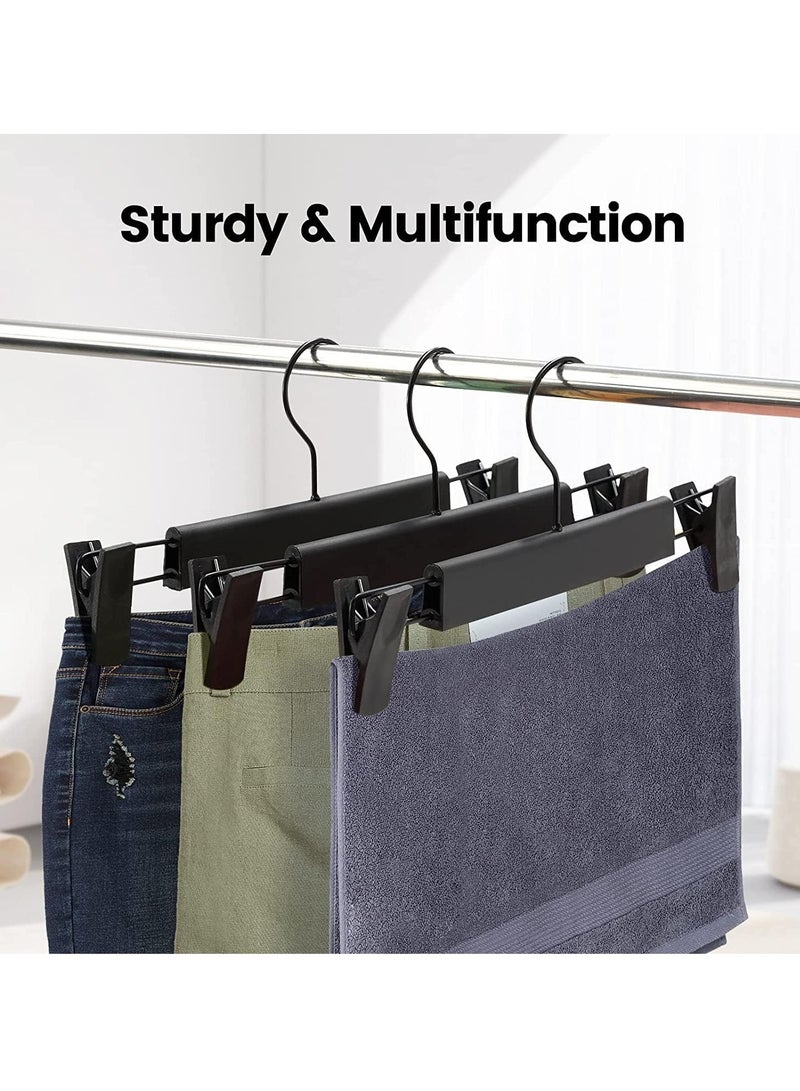Pants Hangers with Adjustable Anti-Rust Clips for Pants, Skirts, Clothes Hangers Black