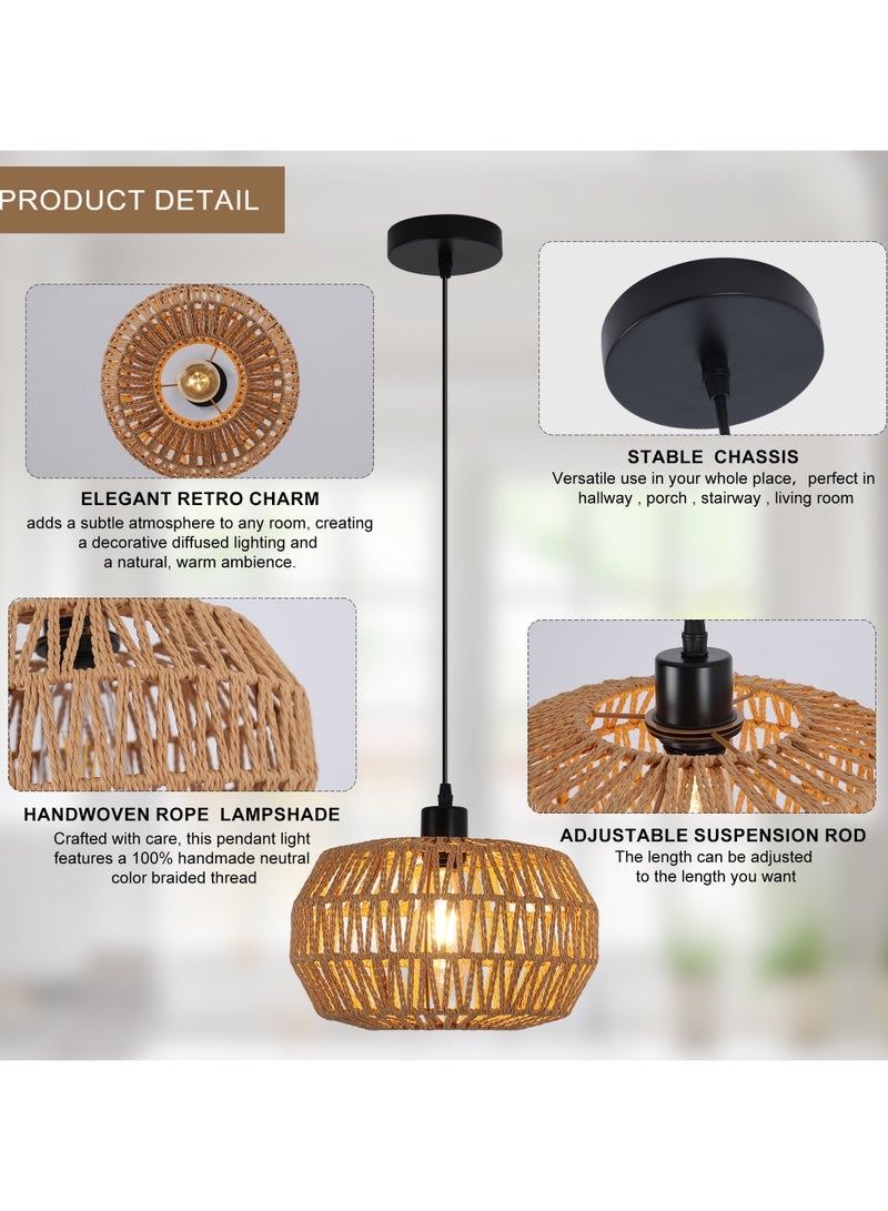 1-Light Bohemian Modern Bamboo Rattan Pendant Light Farmhouse Woven Wicker Lampshade Boho Light Fixtures Hanging Lamp Vintage Ceiling Lights for Bedroom Living Room Hallway Kitchen Entryway